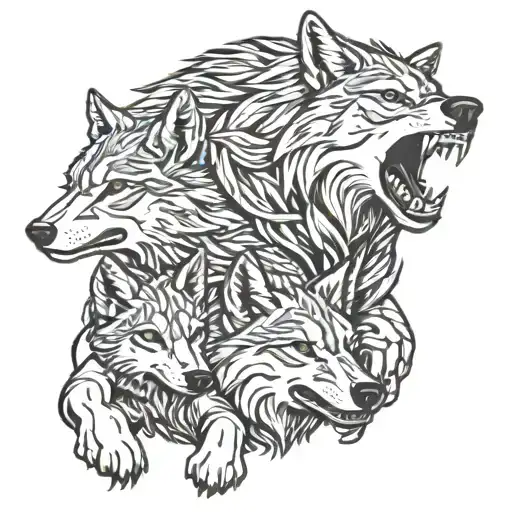 me as a wolf with my 2  sons. it should show us fighting and brave tattoo design idea