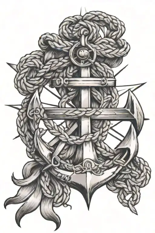 anchor compass rope intertwined tattoo design idea