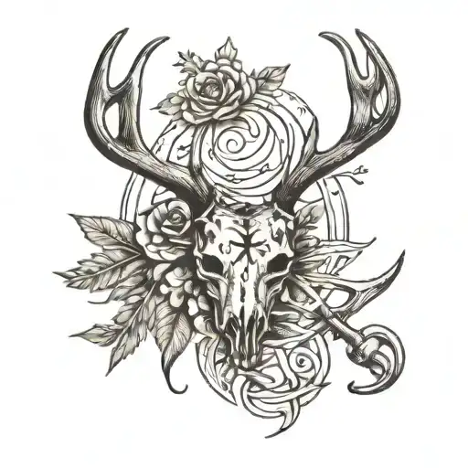fishing hook deer antlers heart made tattoo design idea