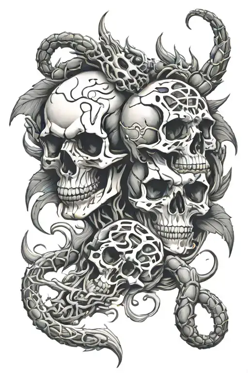 skulls and scorpions intertwined within tattoo design idea