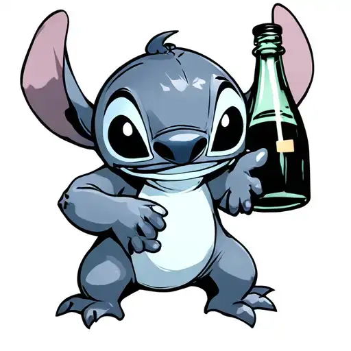 stitch holding a bottle tattoo design idea