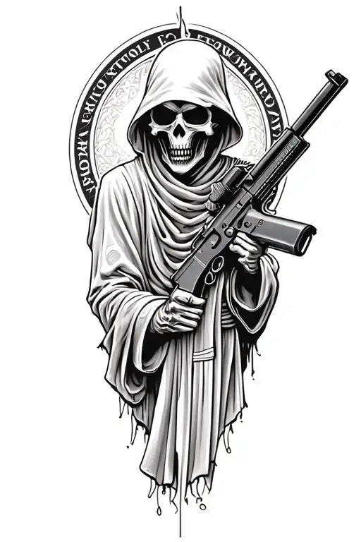 grim reaper with AR15 gun tattoo design idea