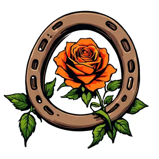 right hand horseshoe with orange rose in center tattoo design idea