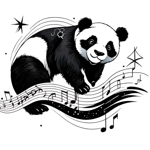 fusion of a panda with musical notes and a shooting star tattoo design idea