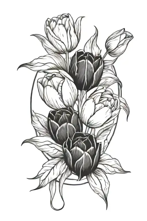 tulips and moon surrounded tattoo design idea