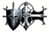 sword and shield helmet cross tattoo design idea