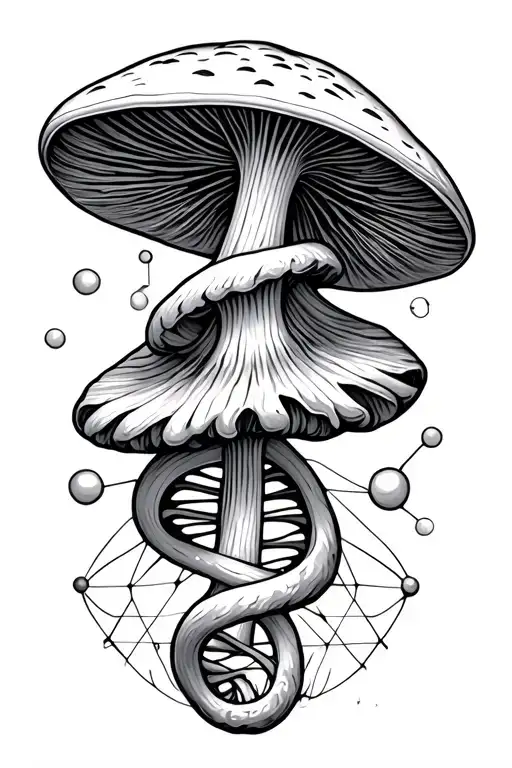 psilocybin molecule with double helix and geometric lines tattoo design idea