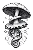 psilocybin molecule with double helix and geometric lines tattoo design idea