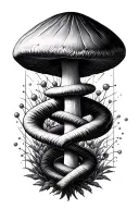 psilocybin molecule with double helix and geometric lines tattoo design idea