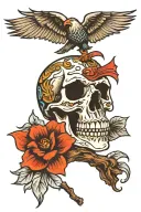 nautical, swallow, pig, rooster, water, skull tattoo design idea