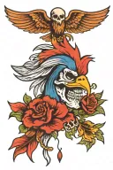 nautical, swallow, pig, rooster, water, skull tattoo design idea
