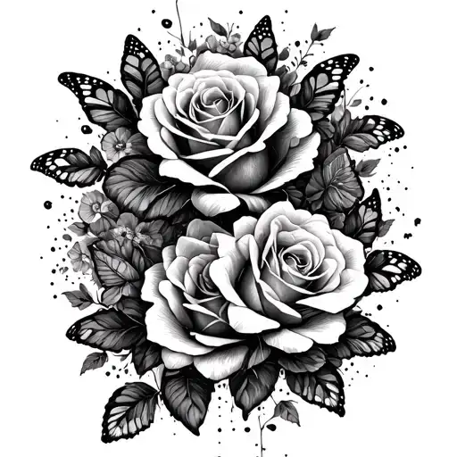 laugh now cry later girly roses and butterfly background tattoo design idea