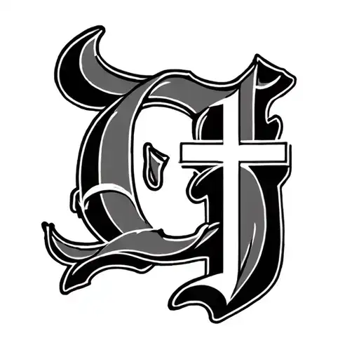 a cursive G that has a cross at end of it  tattoo design idea