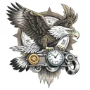 eagle and harmonica and time clock tattoo design idea