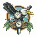 eagle and harmonica and time clock tattoo design idea