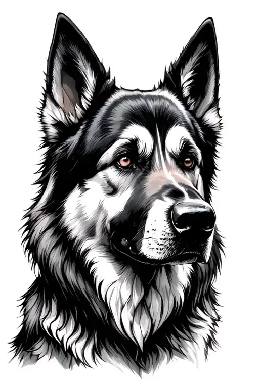 3 headed, male, German shepherd husky to resemble the mythological Cerberus. make it look like a cracking, marble statue tattoo design idea