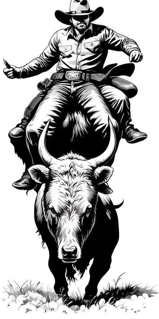 cowboy riding bull vs bear tattoo design idea