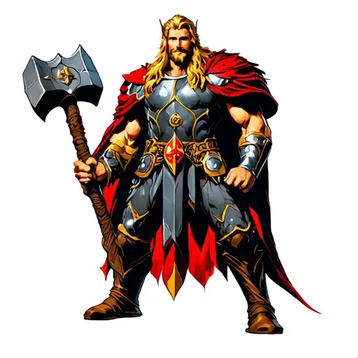 classic Thor with hammer 70s style from marvel comics esoteric pagan style  tattoo design idea