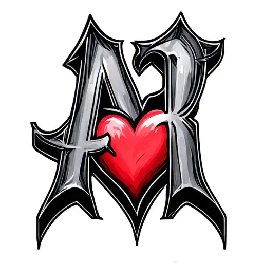 AR letter with heart made colur tattoo design idea