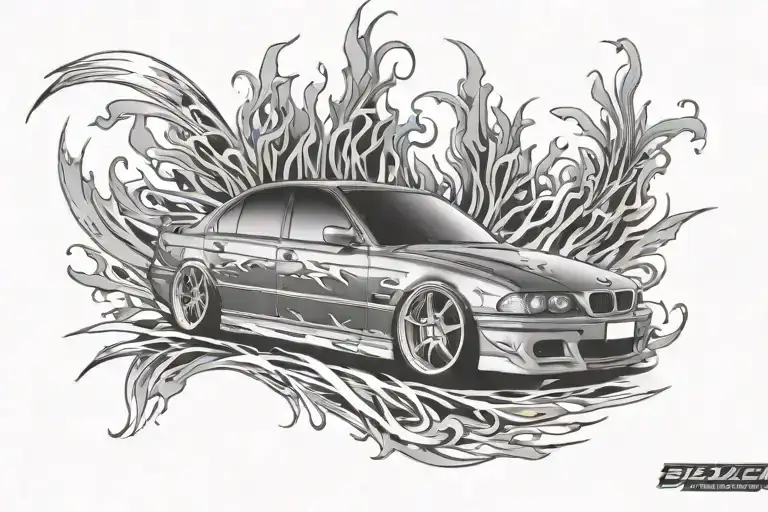 lowered bmw e39 with some flames   tattoo design idea
