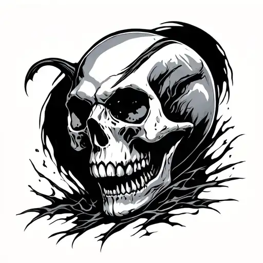 skull, mythical creature emerging from darkness  tattoo design idea
