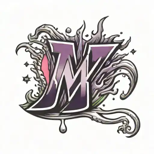 watermelon letter SR flame purple with drippy tattoo design idea
