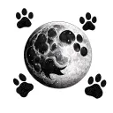 Dotwork moon and paw prints tattoo design idea