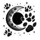 Dotwork moon and paw prints tattoo design idea