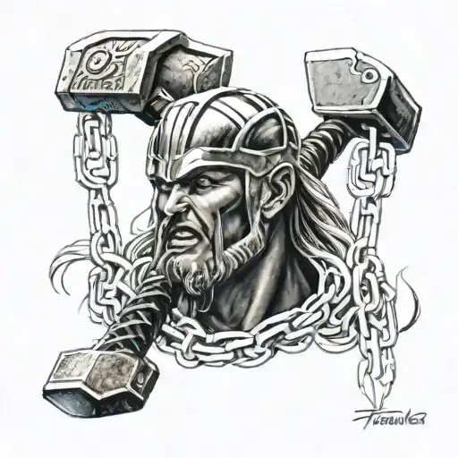 Totenkopf mit Thor hammer tattoo design idea