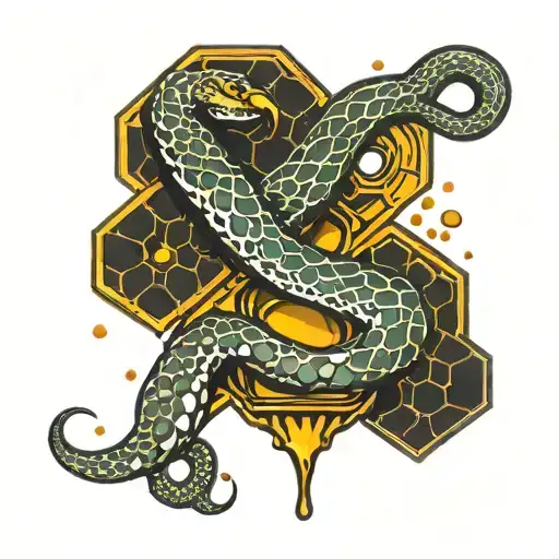 honey comb effect with honey dripping honey with a snake going through the honey comb  tattoo design idea