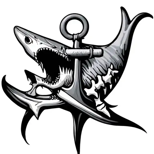 anchor and shark bones tattoo design idea