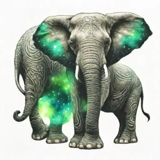 elephant northern lights stars surrounding them tattoo design idea