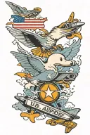 US air force symbol and F-16 and Snoopy water walker tattoo design idea