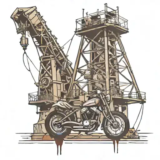 oil rig with motor cycles long stretched tattoo design idea