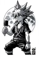 SORA FROM KINGDOM HEARTS EATING POPCICLE WITH FULL MOON tattoo design idea