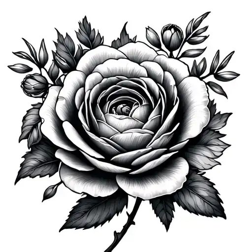 ranunculus flower mistic and soft shading and thick lines tattoo design idea