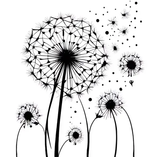 geometric dandelion blowing tattoo design idea