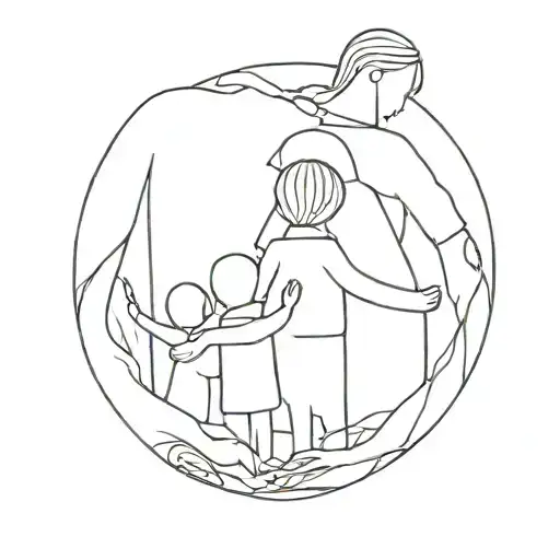 family 5 people hug tattoo design idea
