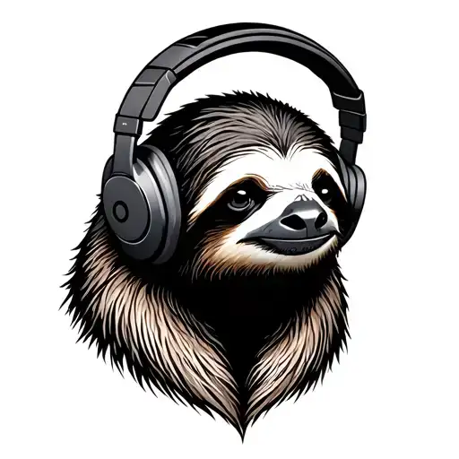sloth with headphones listening tattoo design idea