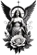 ophanim angel and a rose window tattoo design idea