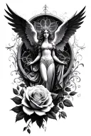 ophanim angel and a rose window tattoo design idea