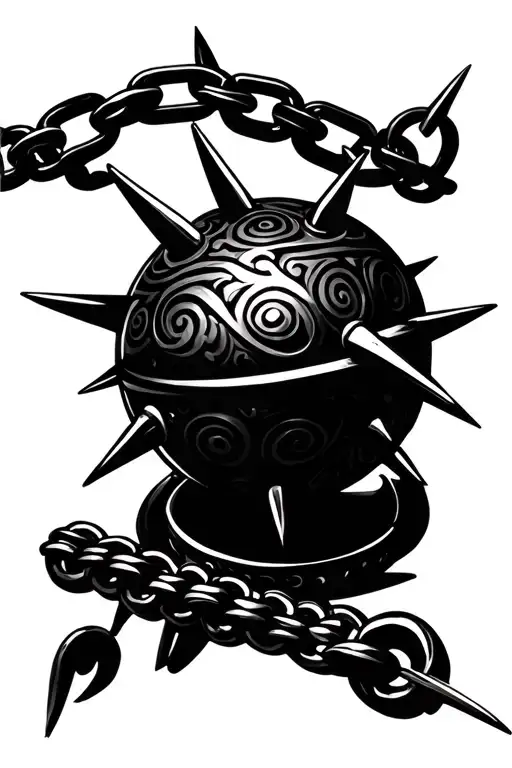 flail spiked ball on chain tattoo design idea