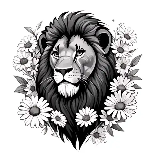 Mufasa and Simba with daisy flowers tattoo design idea