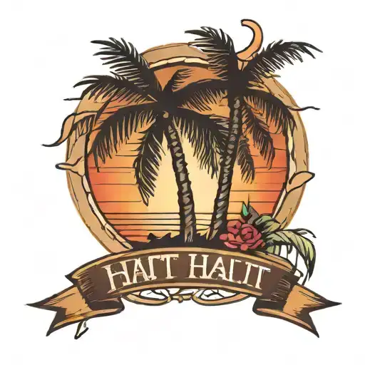 1804 and Haiti palm tree silhouette tattoo design idea