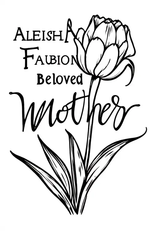 "Aleisha Faubion Beloved Mother" tulip flower  tattoo design idea