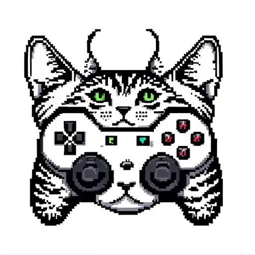 A pixelated video game controller intertwined with playful cats tattoo design idea