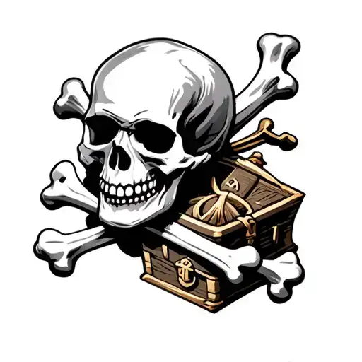 Skull and bones in pirates treasure tattoo design idea