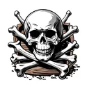 Skull and bones in pirates treasure tattoo design idea