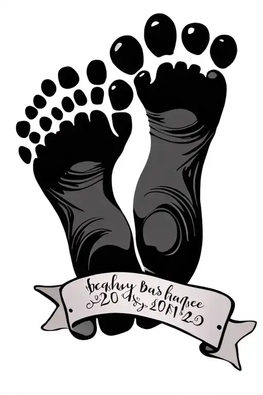 baby foot print with name and birthdate incorporated tattoo design idea