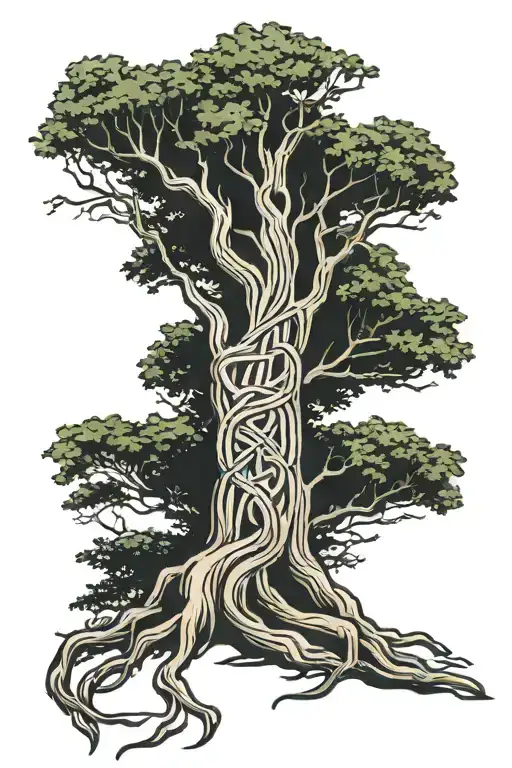 tree with a celtic knot carved in the bark  tattoo design idea